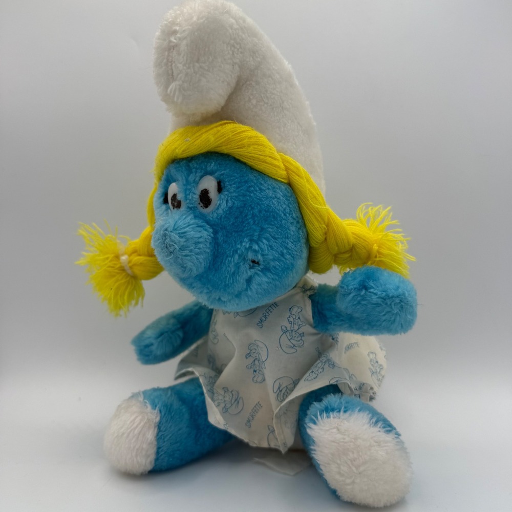 Vintage Smurfette 1981 Ganz Bros‎ Plush Doll Blue Smurf 1981 Wallace Berrie & Co